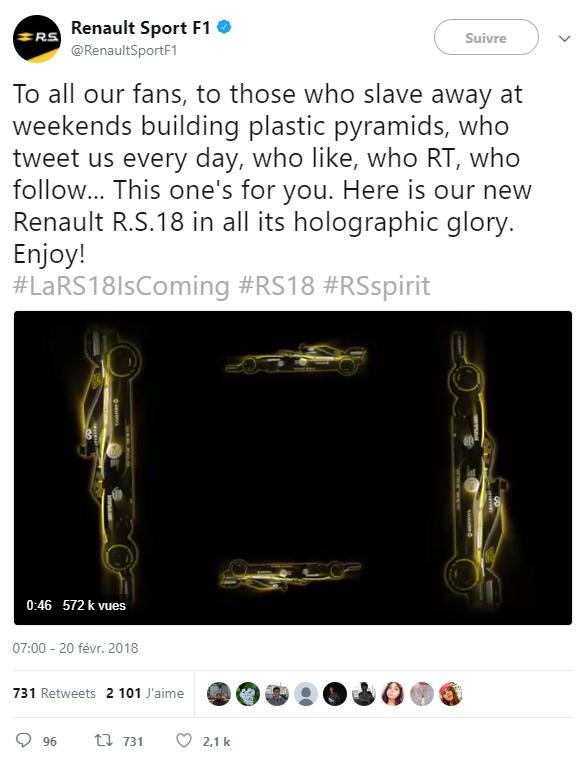 Buzz de la vidéo holographique de la Renault R.S.18 sur Twitter