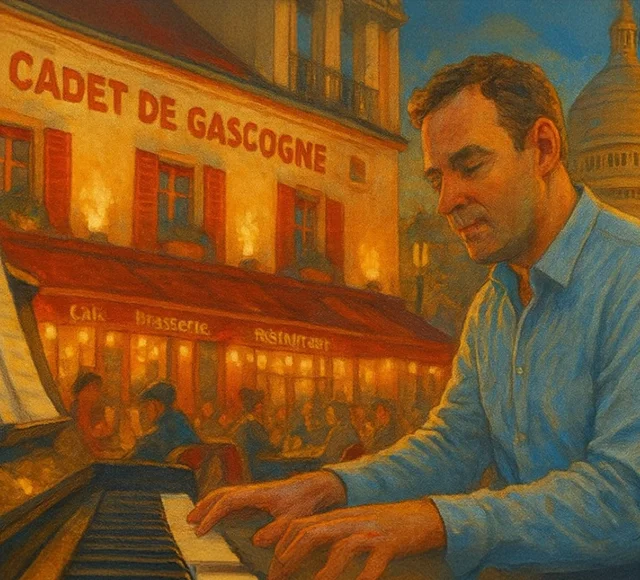 Musique IA Au Cadet de Gascogne Dans le style guinguette Parisienne